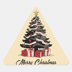 Retro Merry Christmas Tree Sticker