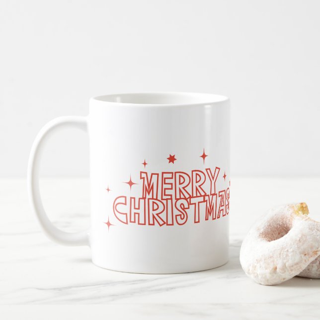 Retro Merry Christmas Typography Kaffeetasse (Mit Donut)