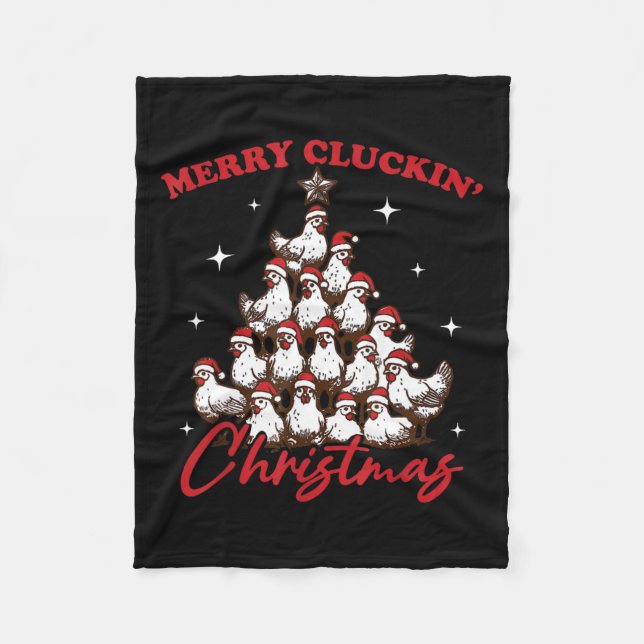 Retro Merry Cluckin Weihnachtsbaumfarm an Fleecedecke (Vorderseite)