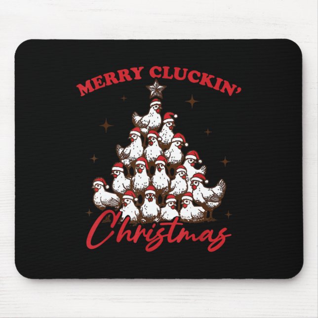 Retro Merry Cluckin Weihnachtsbaumfarm an Mousepad (Vorne)