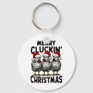 Retro Merry Cluckins Weihnachtsspass Chicken Santa Schlüsselanhänger