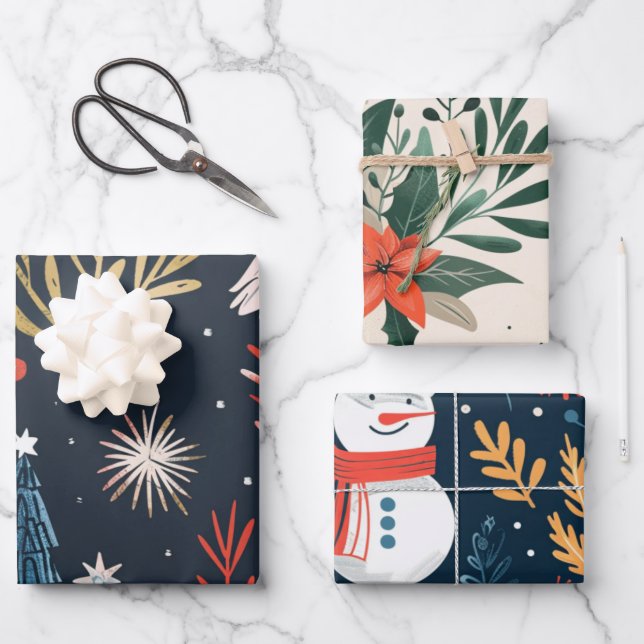 Retro Merry Little Ornament Wrap Geschenkpapier Set (Vorderseite)