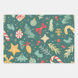 Retro Merry Little Ornament Wrap Geschenkpapier Set