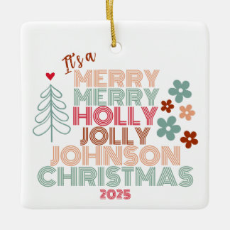 Retro Merry Merry Holly Jolly Christmas Keramikornament