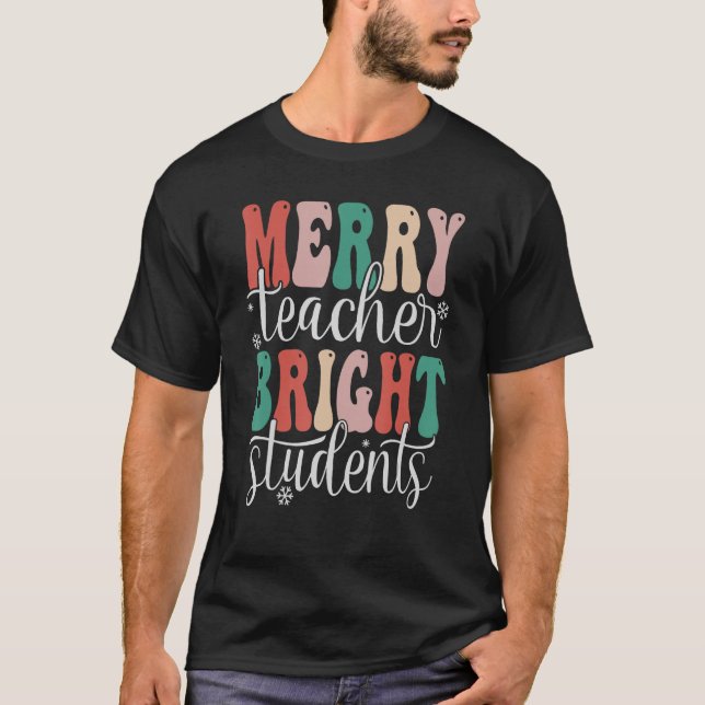Retro Merry Teacher Bright Schüler Weihnachtsfest T-Shirt (Vorderseite)