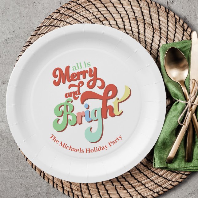 Retro Merry und Bright Custom Christmas Pappteller (Merry and Bright Christmas custom Paper plates. )