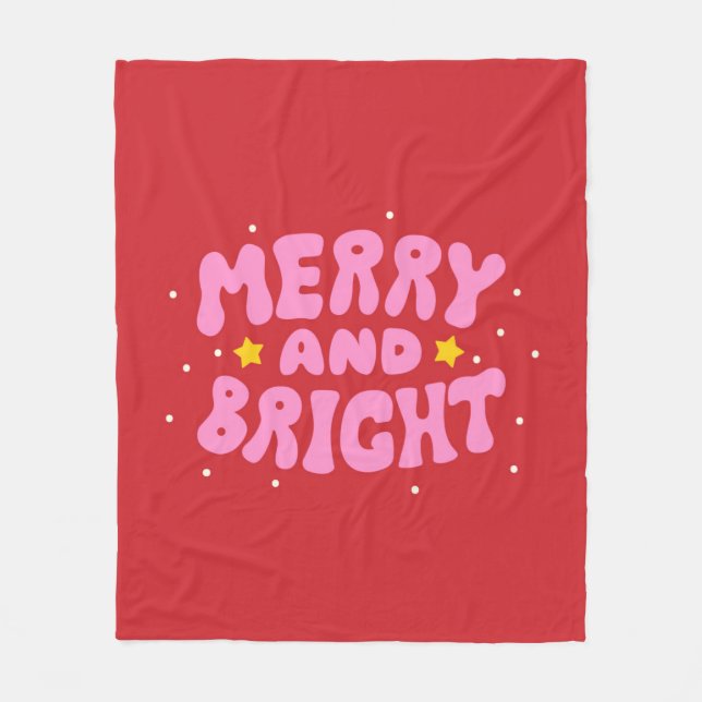 Retro Merry und Bright Holiday Design Fleecedecke (Vorderseite)