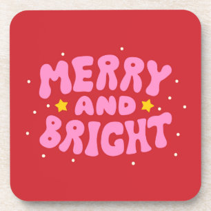 Retro Merry und Bright Holiday Design Getränkeuntersetzer
