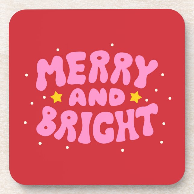Retro Merry und Bright Holiday Design Getränkeuntersetzer (Vorderseite)