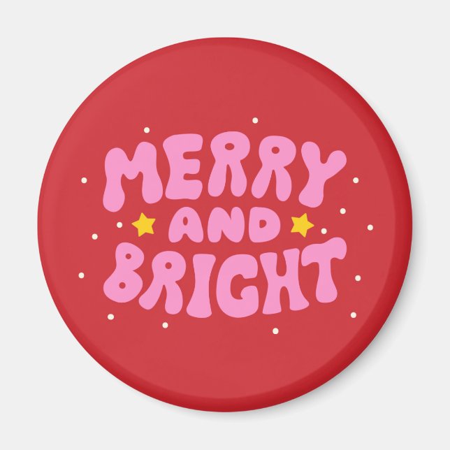 Retro Merry und Bright Holiday Design Magnet (Vorne)
