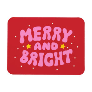 Retro Merry und Bright Holiday Design Magnet