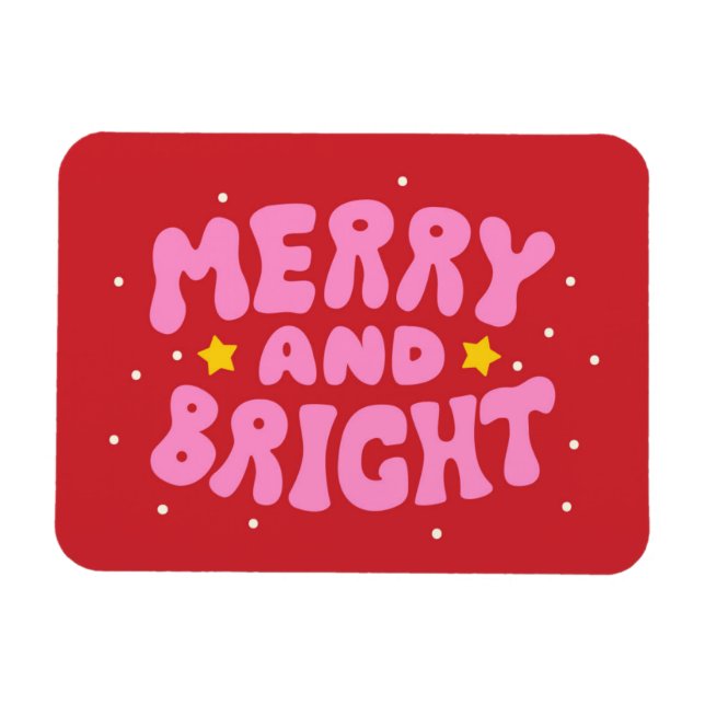Retro Merry und Bright Holiday Design Magnet (Horizontal)