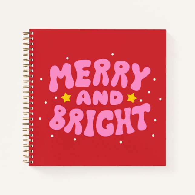 Retro Merry und Bright Holiday Design Notizbuch (Vorderseite)