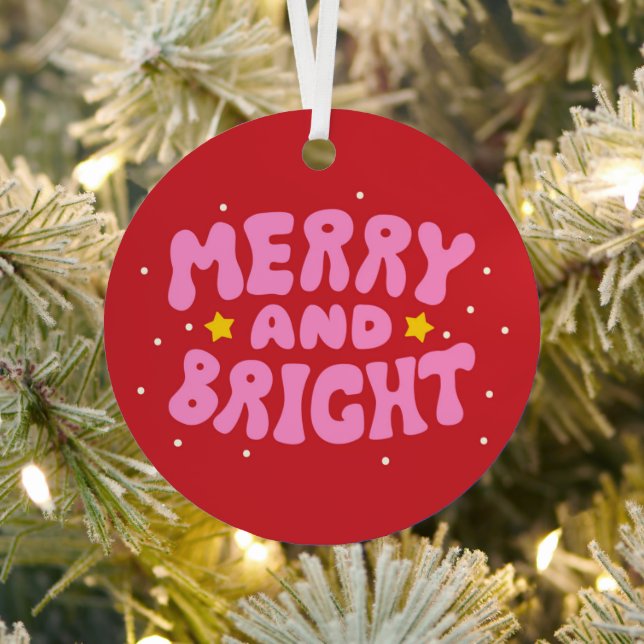 Retro Merry und Bright Holiday Design Ornament Aus Metall (InSitu)
