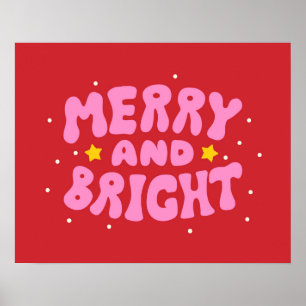 Retro Merry und Bright Holiday Design Poster
