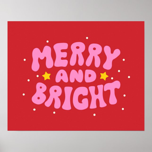 Retro Merry und Bright Holiday Design Poster (Vorne)