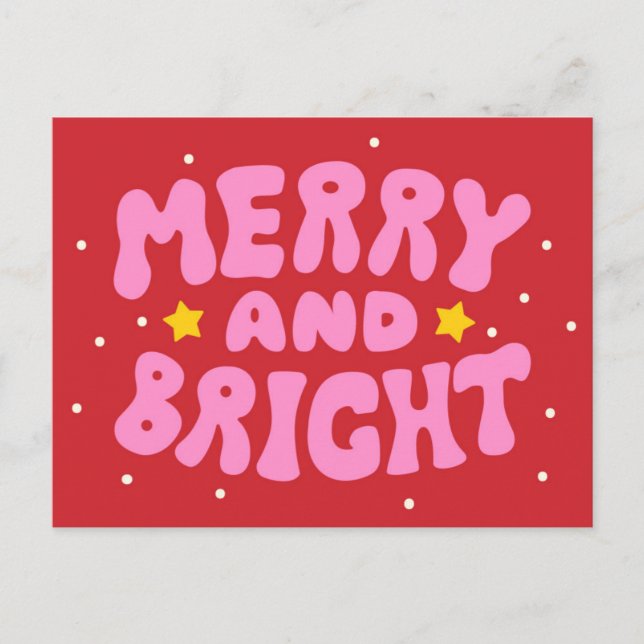 Retro Merry und Bright Holiday Design Postkarte (Vorderseite)
