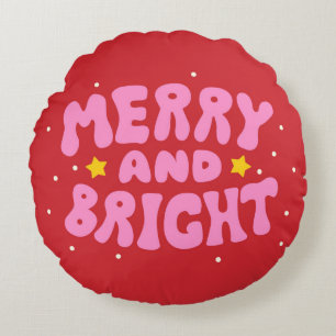 Retro Merry und Bright Holiday Design Rundes Kissen