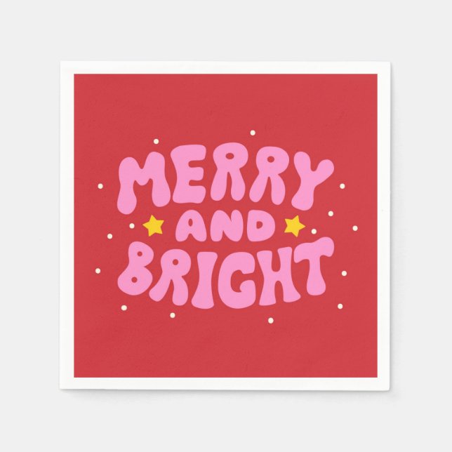 Retro Merry und Bright Holiday Design Serviette (Vorderseite)