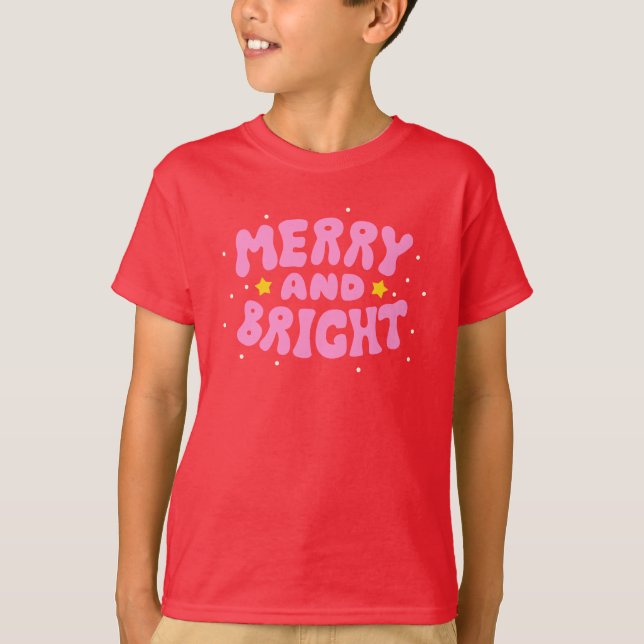 Retro Merry und Bright Holiday Design T-Shirt (Vorderseite)