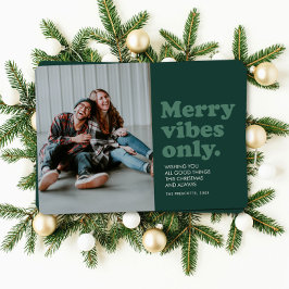 Retro Merry Vibes Nur lustiges grünes Foto Feiertagskarte