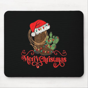 Retro Merry Xmas Weihnachtsmannmütze Cowboy Boots  Mousepad