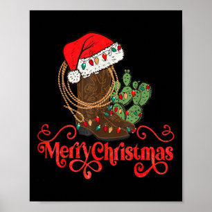 Retro Merry Xmas Weihnachtsmannmütze Cowboy Boots  Poster