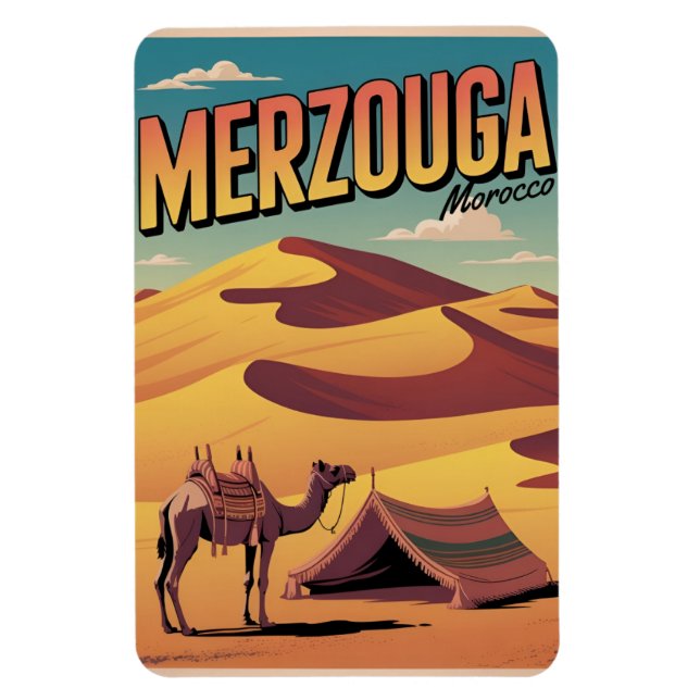Retro Merzouga Sahara Kamelritt Marokko Reise gi Magnet (Vertikal)