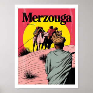 Retro Merzouga Sahara Kamelritt Marokko Reise gi Poster