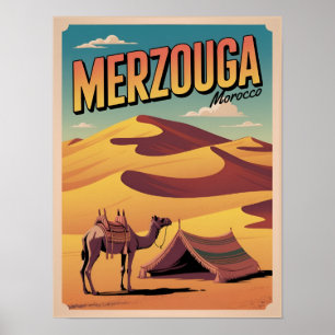 Retro Merzouga Sahara Kamelritt Marokko Reise gi Poster