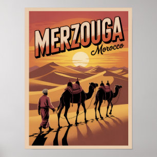 Retro Merzouga Sahara Kamelritt Marokko Reise gi Poster