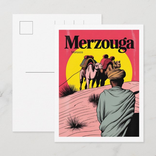 Retro Merzouga Sahara Kamelritt Marokko Reise gi Postkarte (Vorne/Hinten)