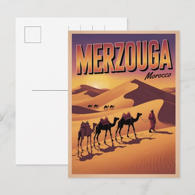 Retro Merzouga Sahara Kamelritt Marokko Reise  Postkarte (Vorne/Hinten)