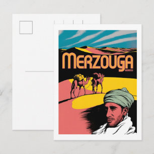 Retro Merzouga Sahara Kamelritt Marokko Reise  Postkarte