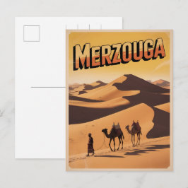 Retro Merzouga Sahara Kamelritt Marokko Reise  Postkarte