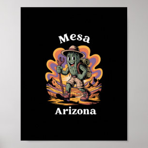 Retro Mesa Arizona Wanderweg-Abenteuer Kaktus Poster