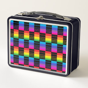 Retro Metal Lunch Box mit Kariertem Regenbogen Mus