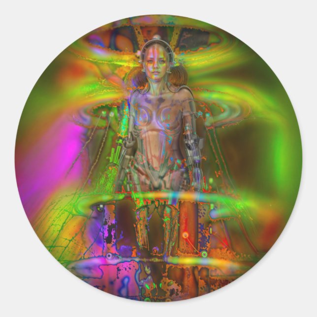 RETRO METROPOLIS ÜBER TASSE RUNDER AUFKLEBER (Vorderseite)