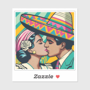 Retro Mexican Kiss Festive Fiesta Sombrero Aufkleber