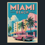 Retro Miami Beach Art Deco - Vintage Travel Poster<br><div class="desc">Mit diesem atemberaubenden Vintagen Reiseplakat können Sie die lebendige Miami Beach-Energie in Ihren Alltag eintauchen. Dieses Kunstwerk besticht durch farbenfrohe Art-Déco-Gebäude, Palmen und ein klassisches Rosa-Cabrio. Es besticht durch den nostalgischen Charme der berühmtesten Stadt Südfloridas. Die fette Typografie und die hellen Pastellfarben machen das zu einem Aushängeschild für jeden Raum....</div>