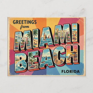 Retro Miami Beach Florida Travel Postcard Design Postkarte