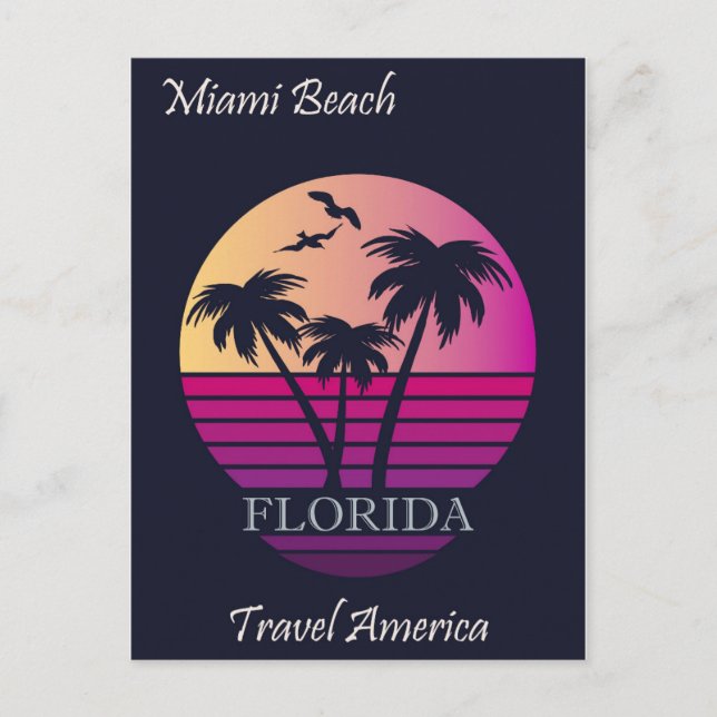 Retro Miami Beach Florida Vintage Reise Postkarte (Vorderseite)
