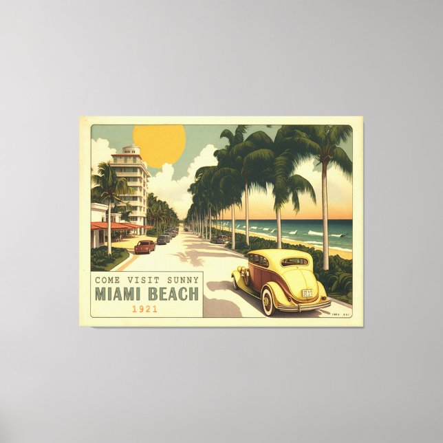 Retro Miami Beach Ocean Drive Postkarte der 20er J Leinwanddruck (Vorderseite)