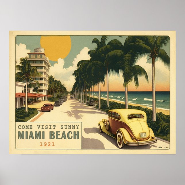 Retro Miami Beach Ocean Drive Postkarte der 20er J Poster (Vorne)