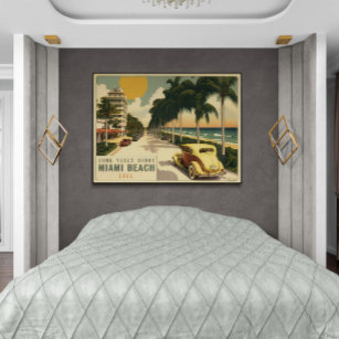 Retro Miami Beach Ocean Drive Postkarte der 20er J Poster