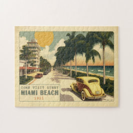 Retro Miami Beach Ocean Drive Postkarte der 20er J Puzzle