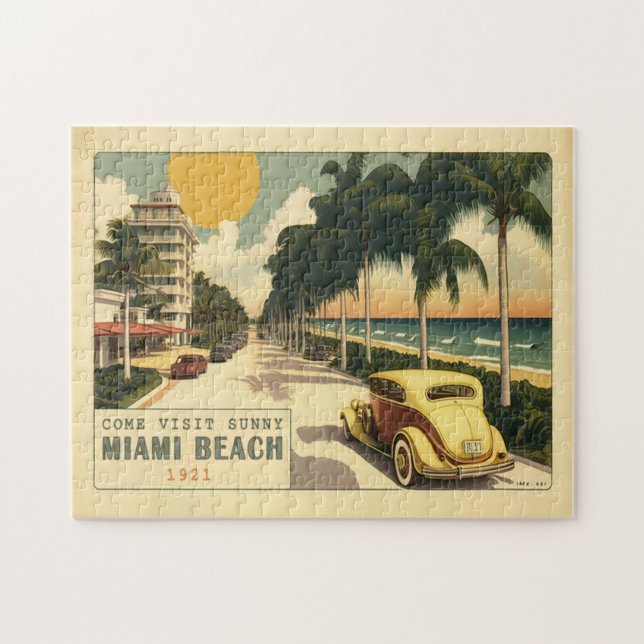 Retro Miami Beach Ocean Drive Postkarte der 20er J Puzzle (Horizontal)