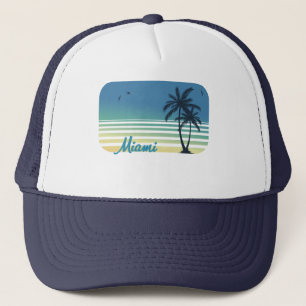 Retro Miami Beach Palm Tree Party Sunset Souvenir Truckerkappe