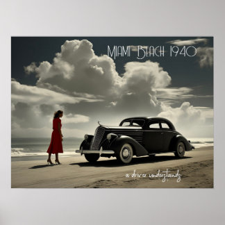 Retro Miami Beach Roadster der 40er Jahre am Stran Poster