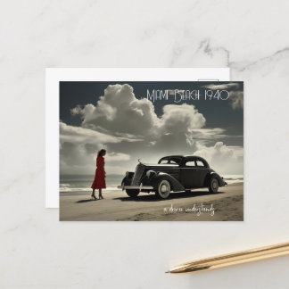 Retro Miami Beach Roadster der 40er Jahre am Stran Postkarte